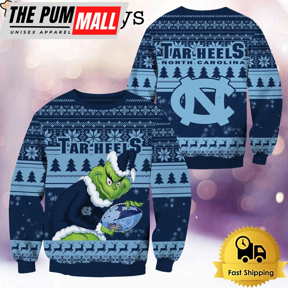 NCAA North Carolina Tar Heels Grinch Custom Name Ugly Christmas Sweater