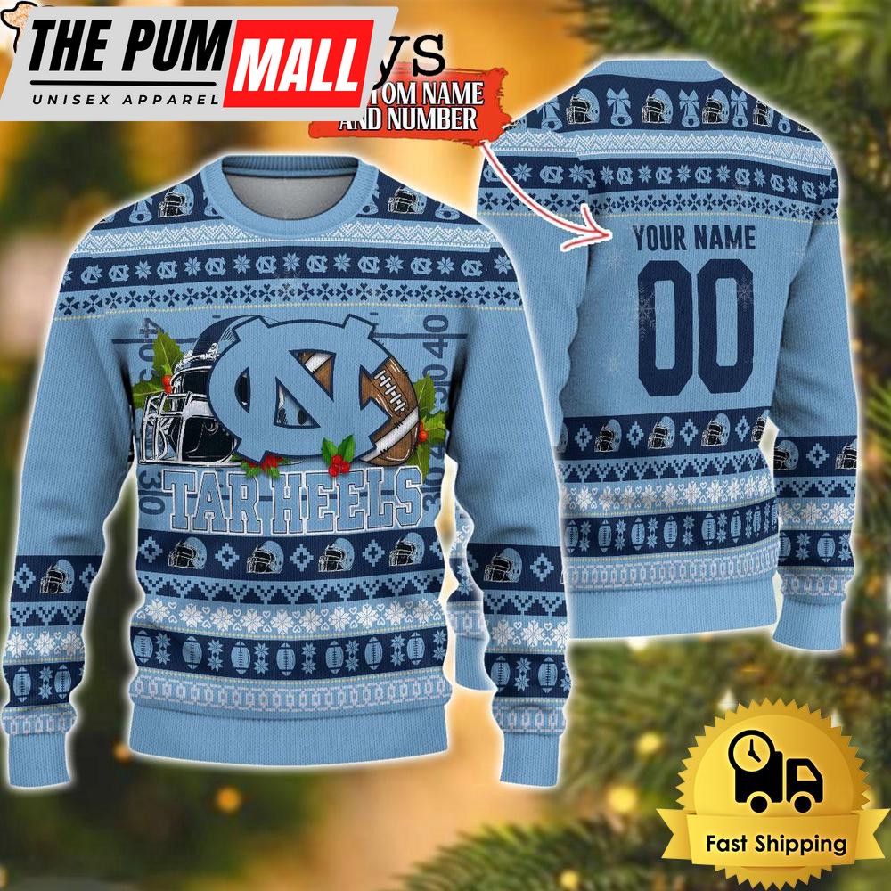 NCAA North Carolina Tar Heels Logo Football Ugly Christmas Sweater