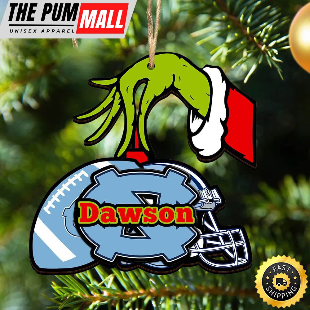 NCAA North Carolina Tar Heels Personalized Your Name Grinch And Football Ornament Limited Edition