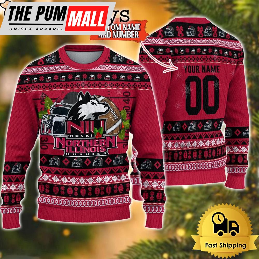 NCAA Northern Illinois Huskies Logo Football Ugly Christmas Sweater