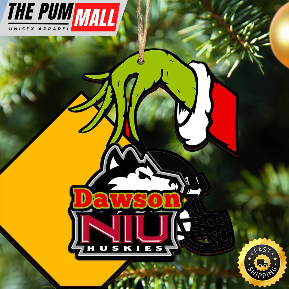 NCAA Northern Illinois Huskies Personalized Your Name Grinch And Football Ornament Limited Edition
