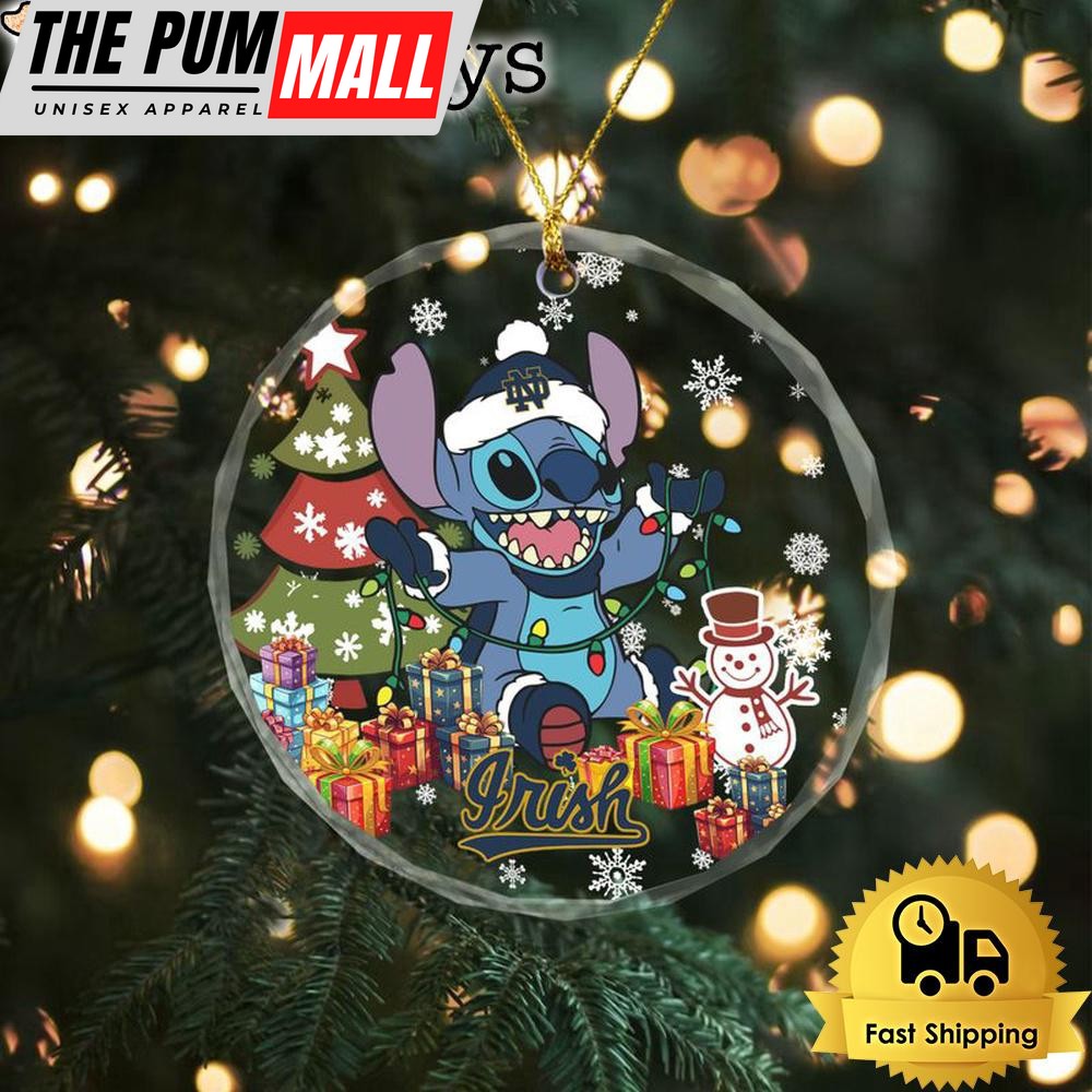 NCAA Notre Dame Cute Stitch Christmas Crystal Glass Ornament Limited Edition