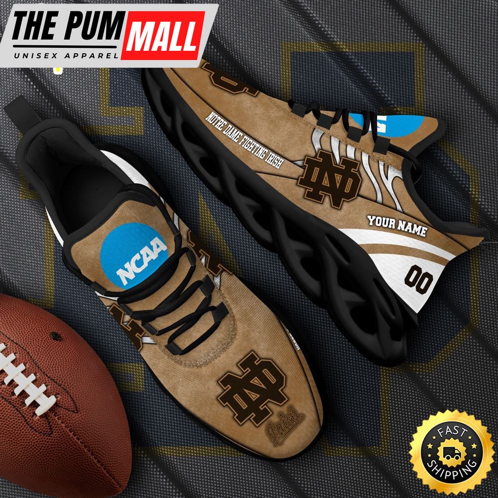 NCAA Notre Dame Fighting Irish Black Max Soul Shoes, White Max Soul Shoes Custom Your Name And Number