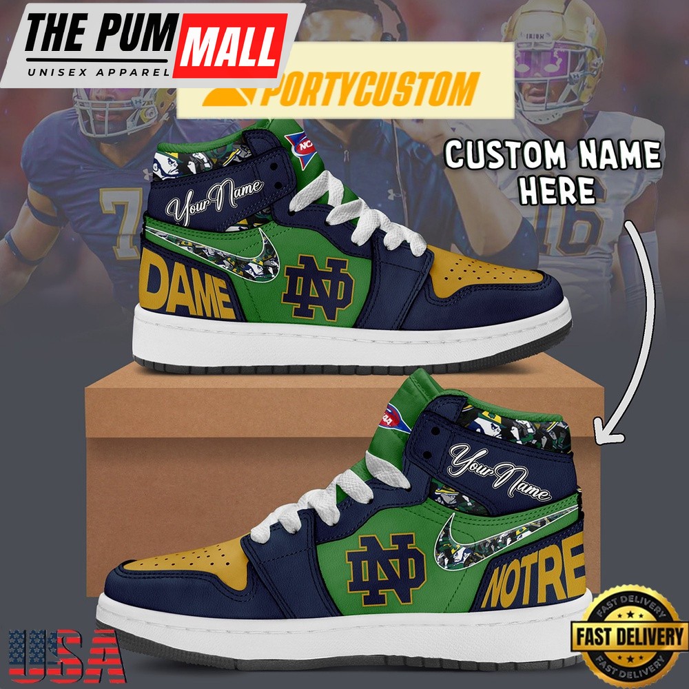 NCAA Notre Dame Fighting Irish Custom Name Air Jd 1 Shoes Running Sneakers For Men Women