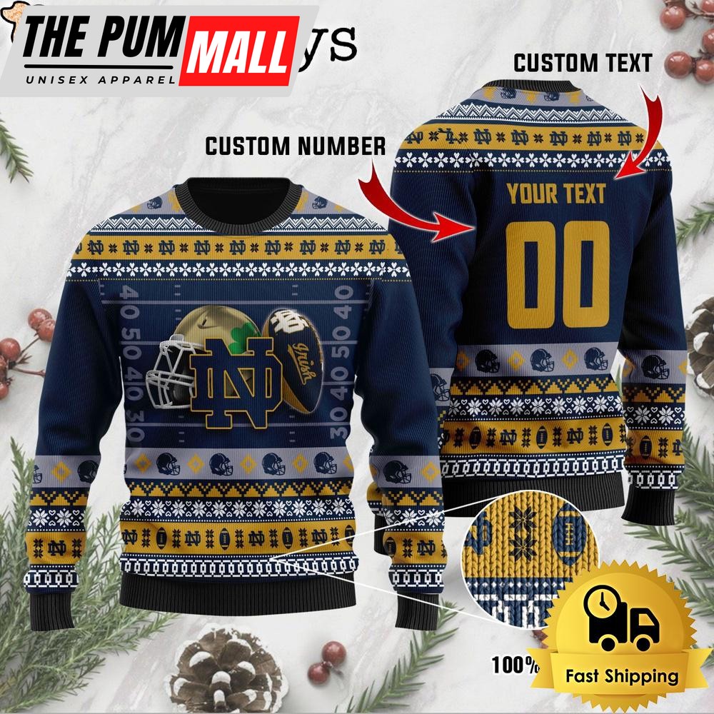 NCAA Notre Dame Fighting Irish Football Helmet Custom Ugly Christmas Sweater