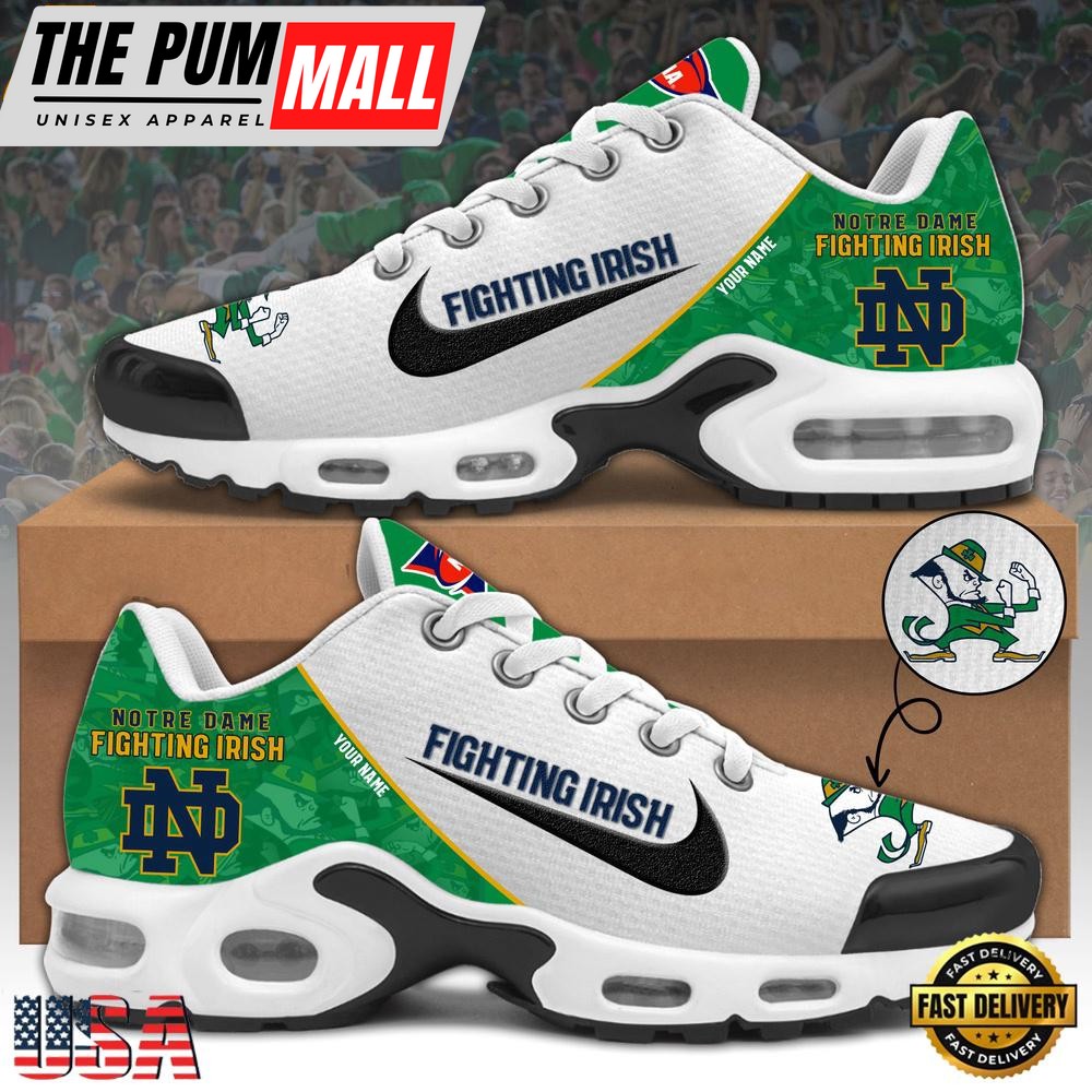 NCAA Notre Dame Fighting Irish Football Mascot Symbol Custom Name New Design Air Max Plus Shoes