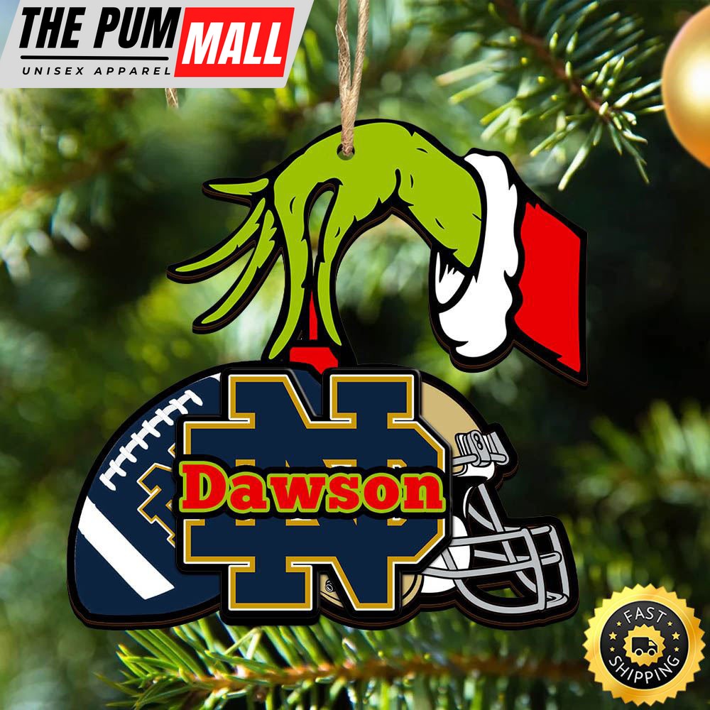 NCAA Notre Dame Fighting Irish Personalized Your Name Grinch And Football Ornament Limited Edition
