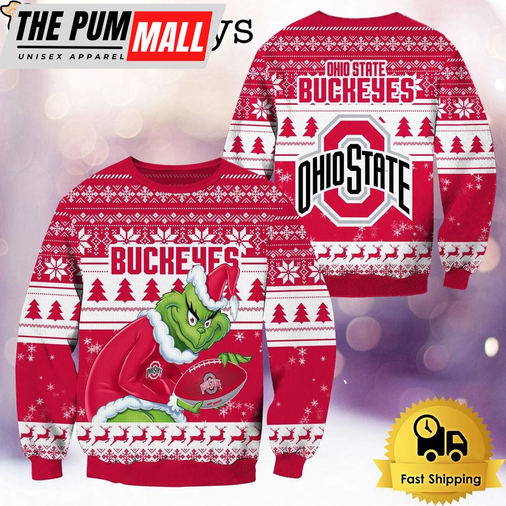 NCAA Ohio State Buckeyes Grinch Custom Name Ugly Christmas Sweater