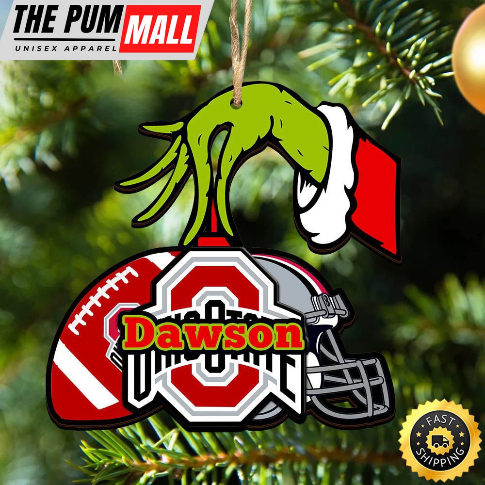 NCAA Ohio State Buckeyes Personalized Your Name Grinch And Football Ornament Limited Edition