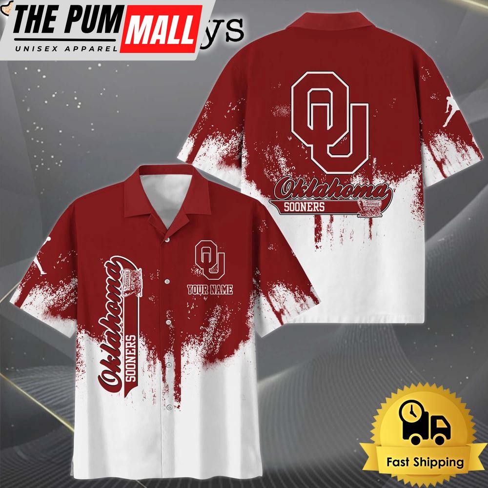 NCAA Oklahoma Sooners Custom Paint Splatter Logo Hawaiian Shirt