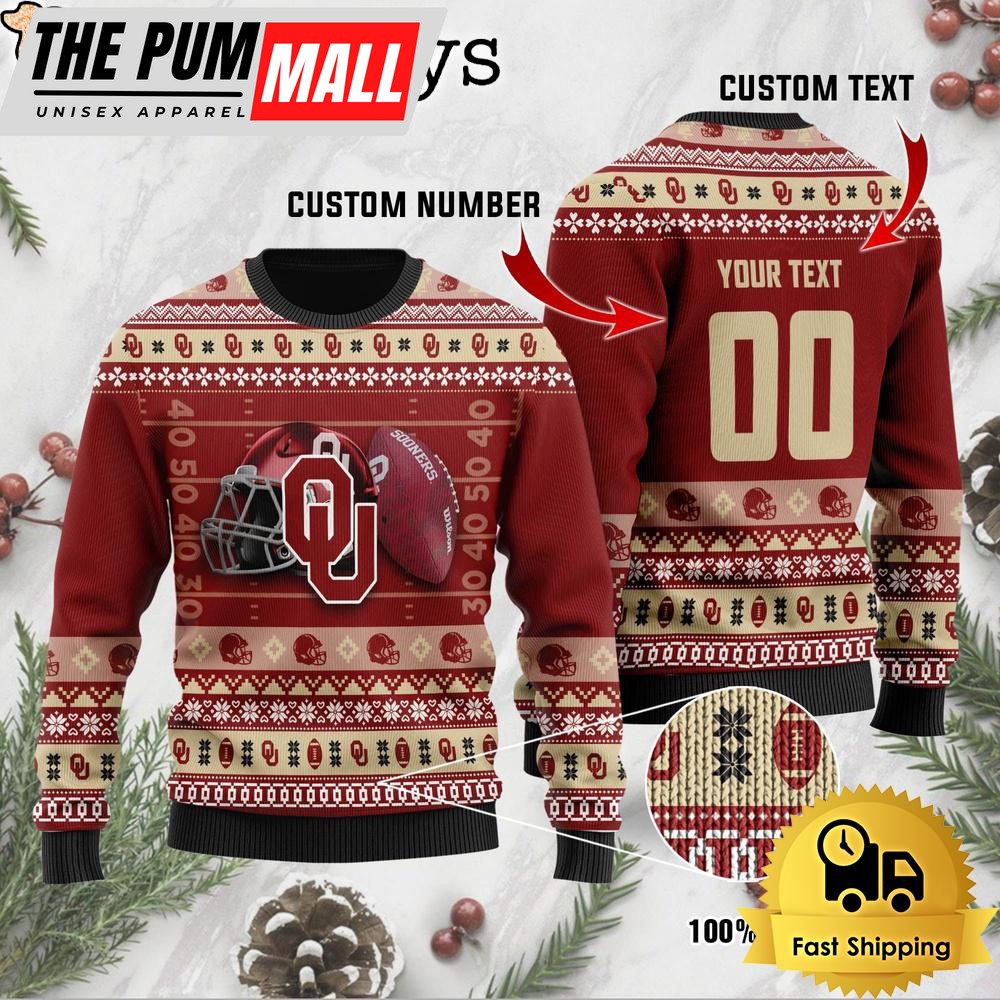 NCAA Oklahoma Sooners Football Helmet Custom Ugly Christmas Sweater