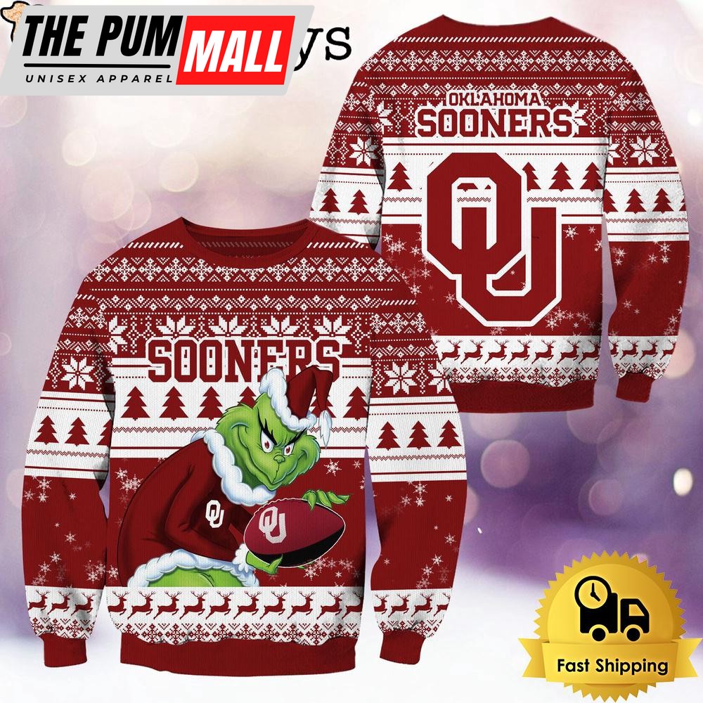 NCAA Oklahoma Sooners Grinch Custom Name Ugly Christmas Sweater