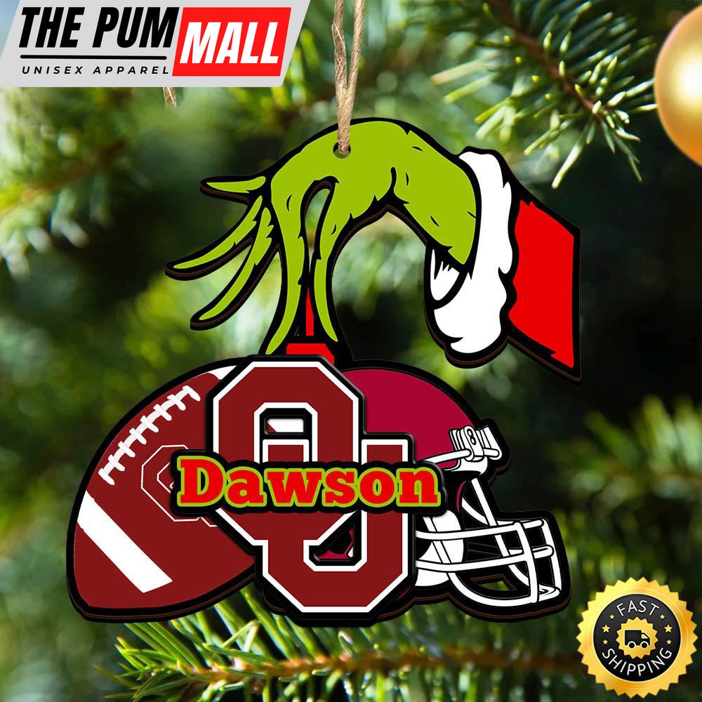 NCAA Oklahoma Sooners Personalized Your Name Grinch And Football Ornament Limited Edition