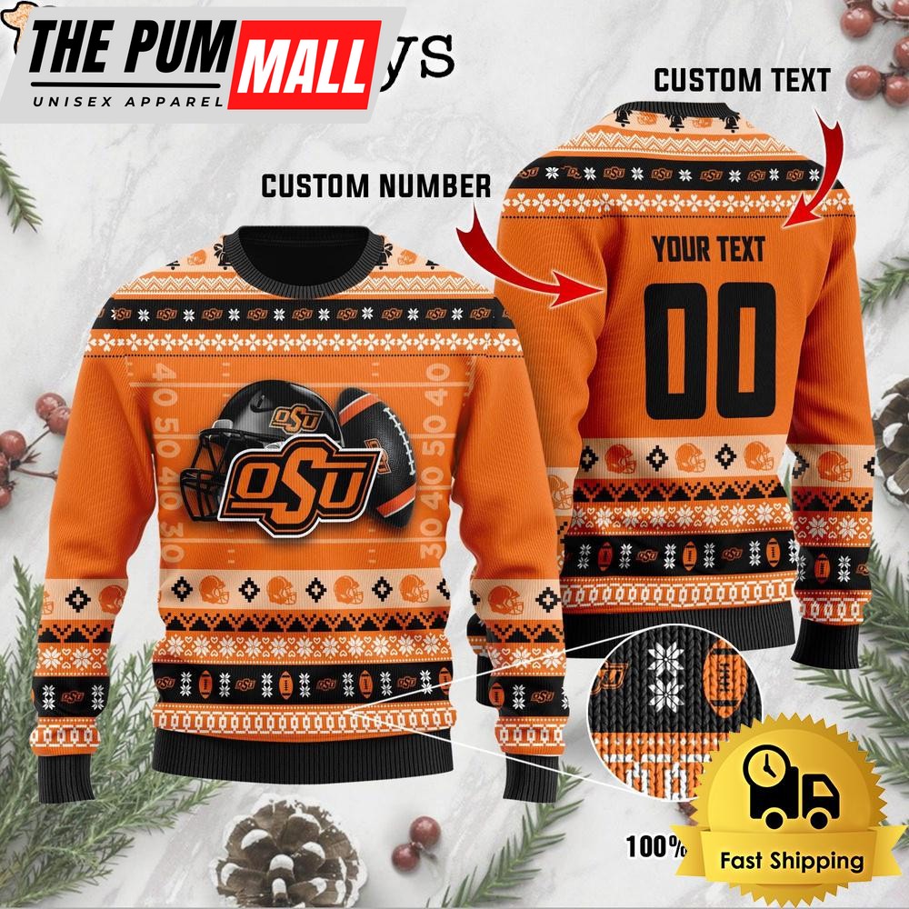 NCAA Oklahoma State Cowboys Football Helmet Custom Ugly Christmas Sweater