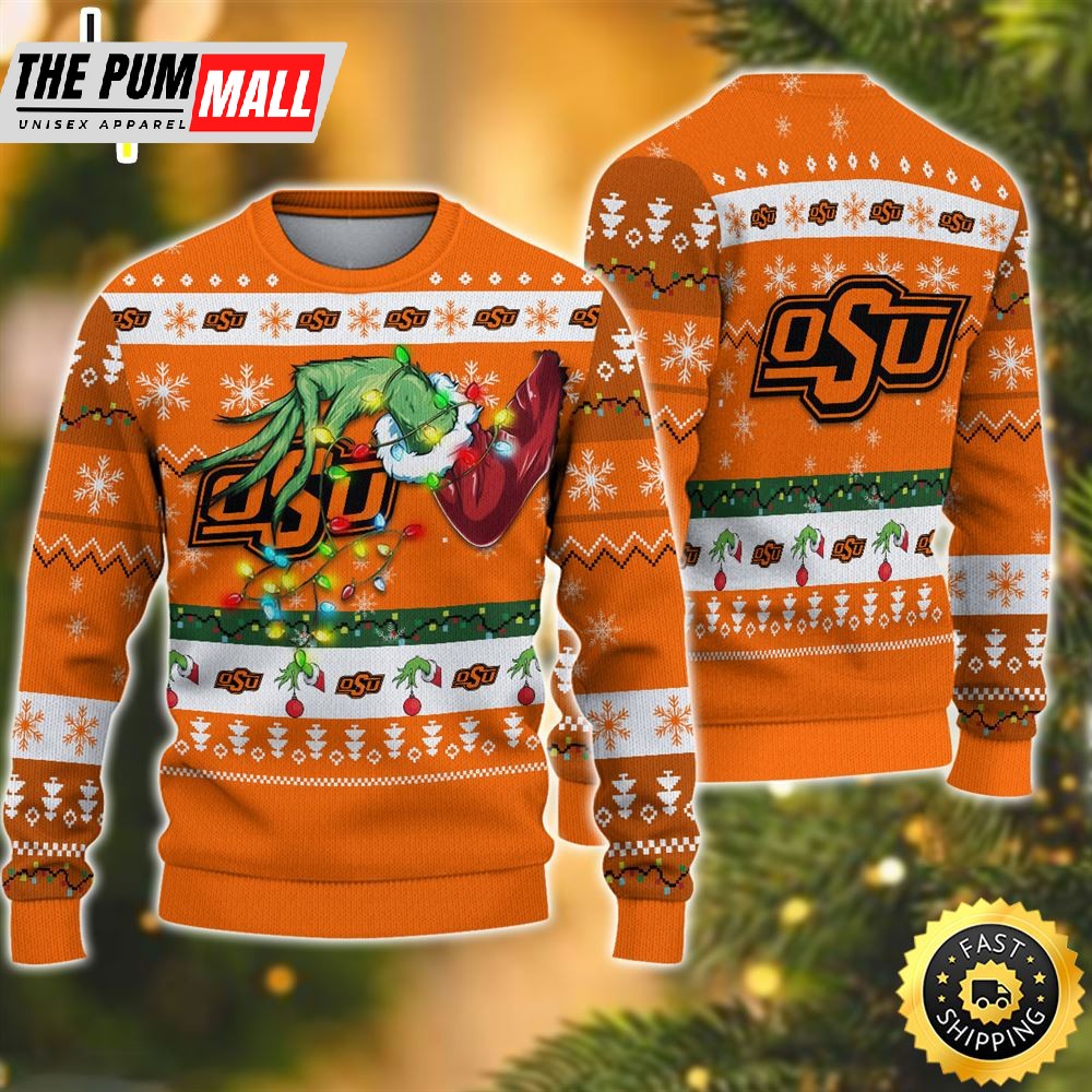 NCAA Oklahoma State Cowboys Grinch Christmas Ugly Sweater