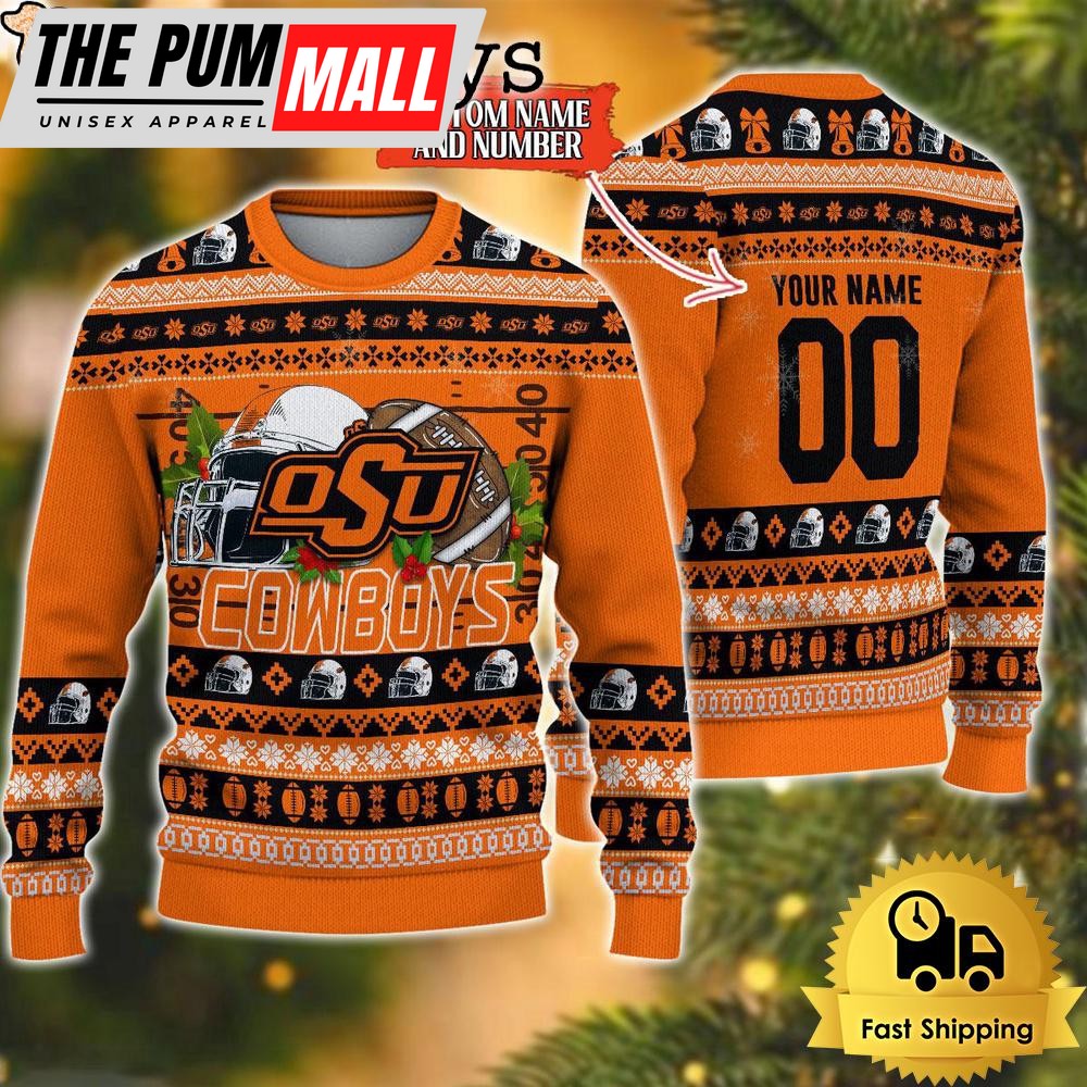 NCAA Oklahoma State Cowboys Logo Football Ugly Christmas Sweater