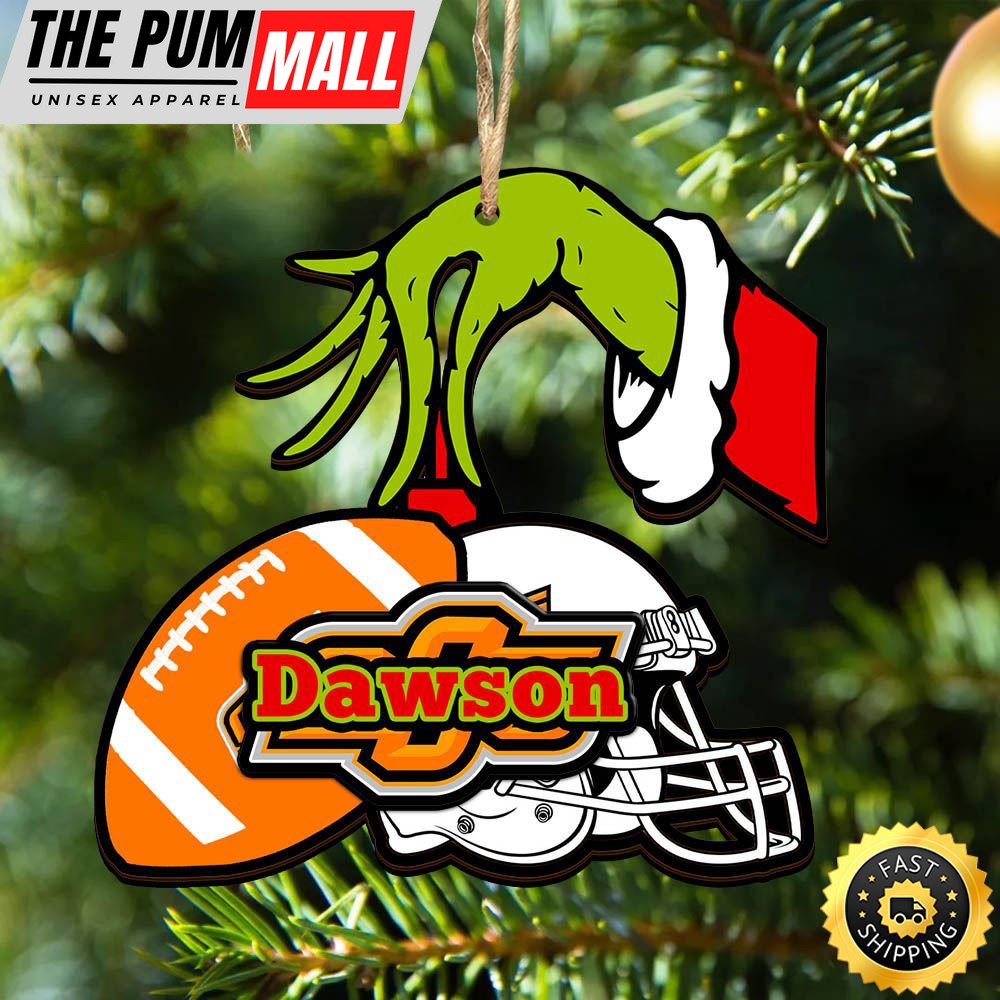NCAA Oklahoma State Cowboys Personalized Your Name Grinch And Football Ornament Limited Edition