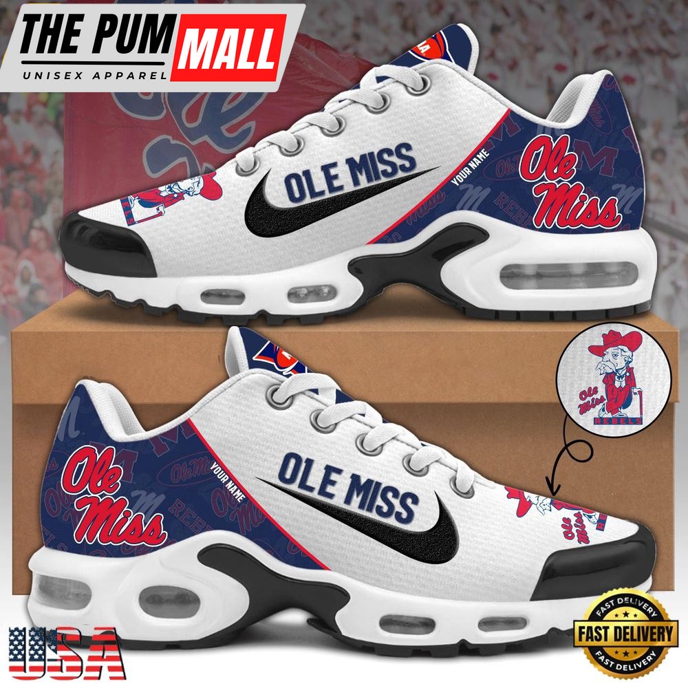 NCAA Ole Miss Rebels Football Mascot Symbol Custom Name New Design Air Max Plus Shoes