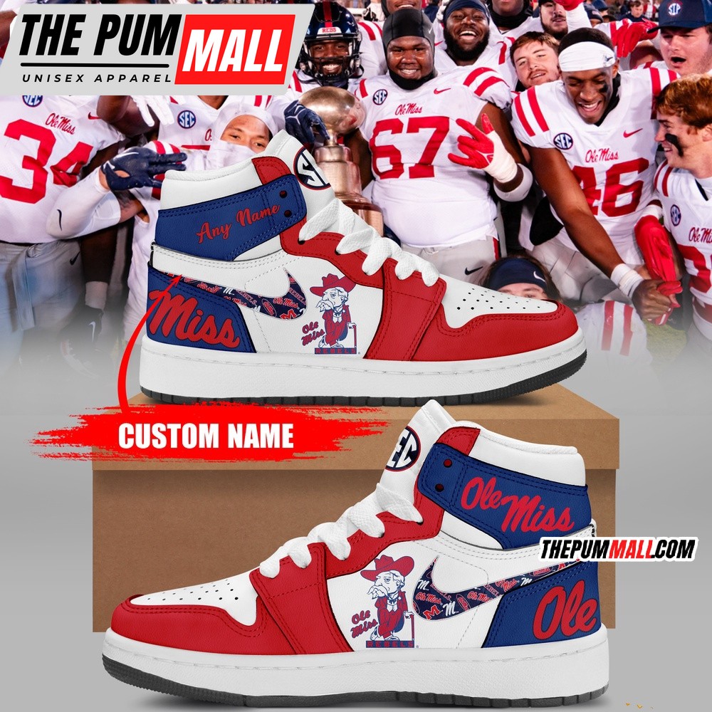 NCAA Ole Miss Rebels Football Team Air Jd 1 Hightop Shoes