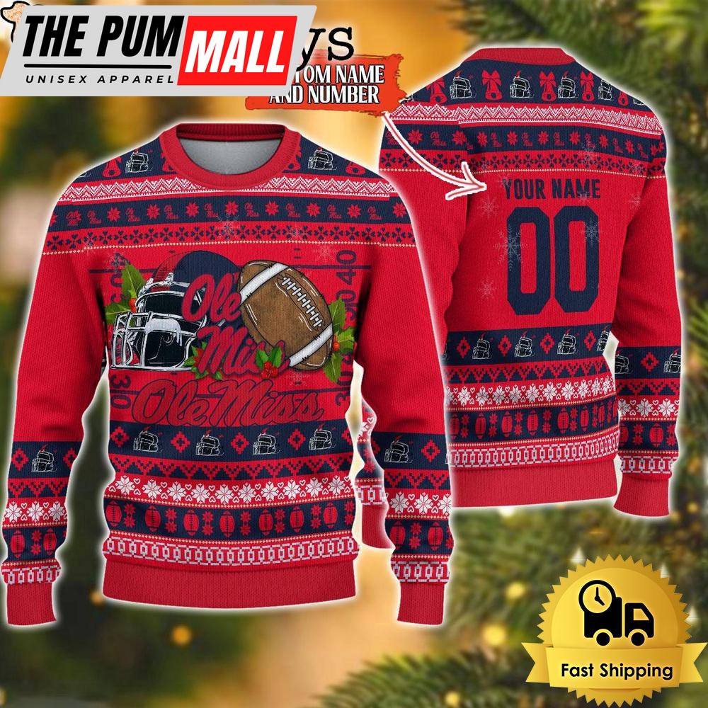 NCAA Ole Miss Rebels Logo Football Ugly Christmas Sweater