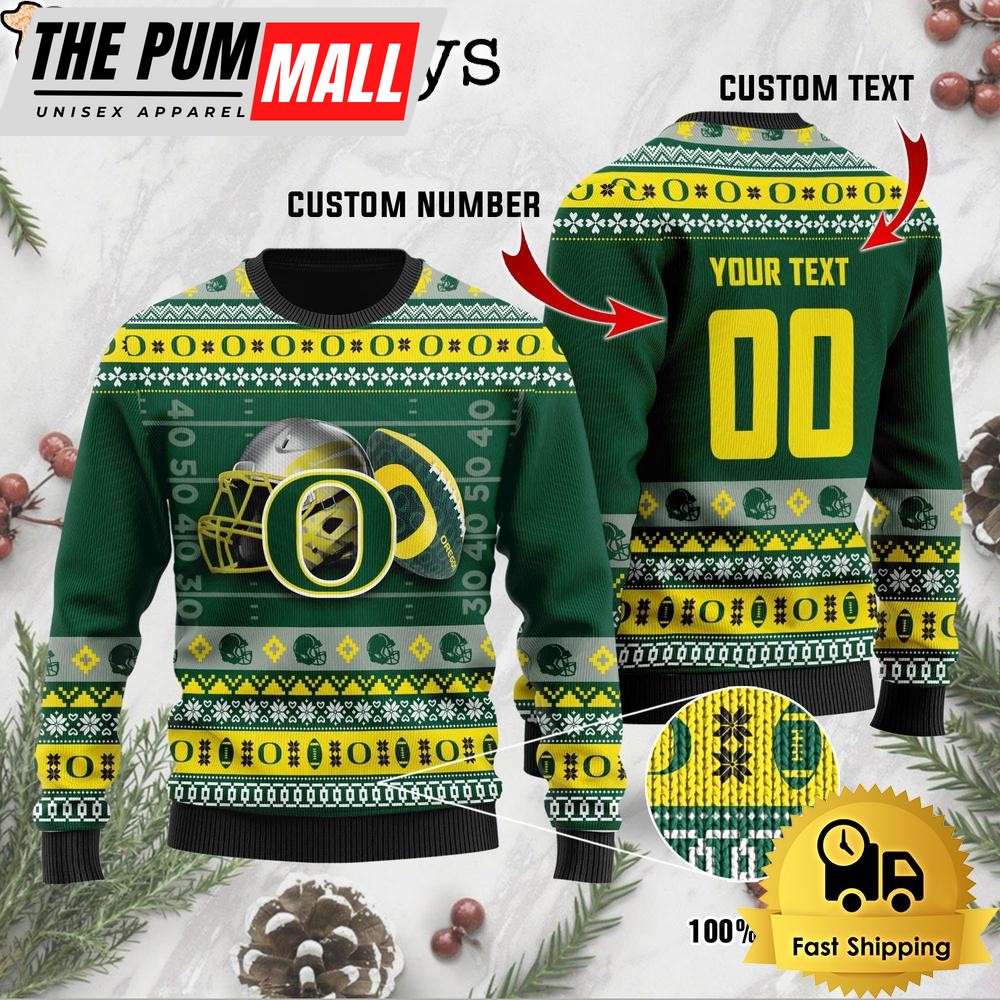 NCAA Oregon Ducks Football Helmet Custom Ugly Christmas Sweater