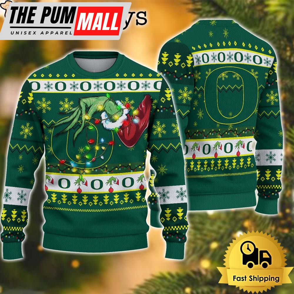 NCAA Oregon Ducks Merry Christmas Grinch Hand Ugly Christmas Sweater