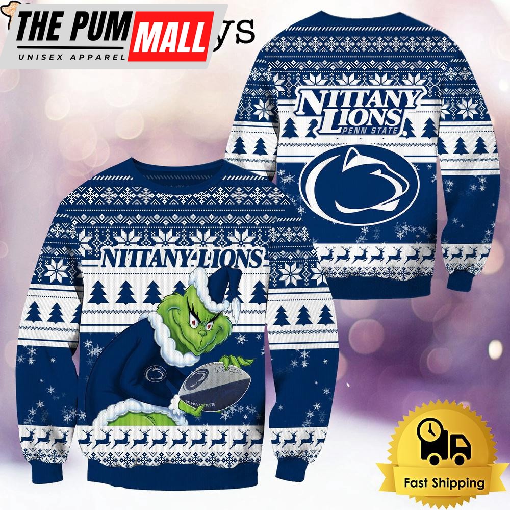 NCAA Penn State Nittany Lions Grinch Custom Name Ugly Christmas Sweater
