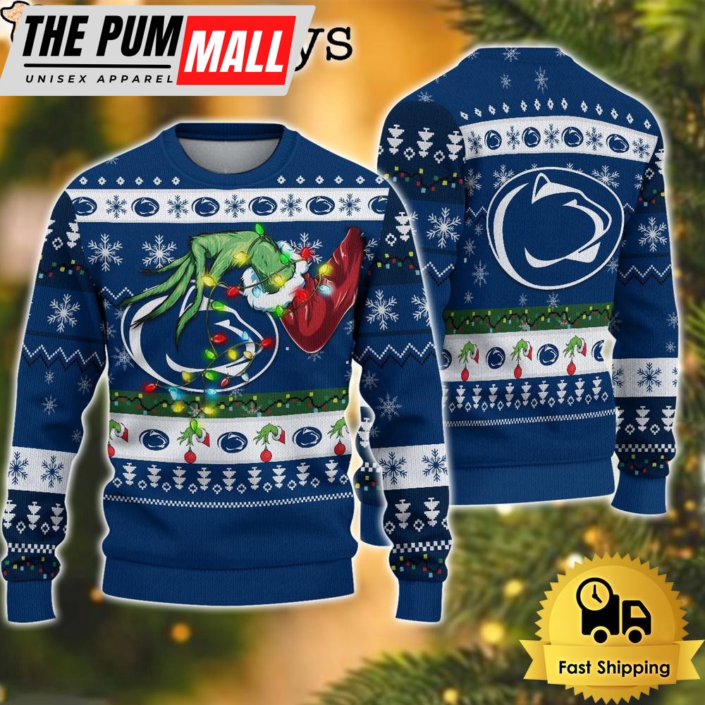 NCAA Penn State Nittany Lions Merry Christmas Grinch Hand Ugly Christmas Sweater