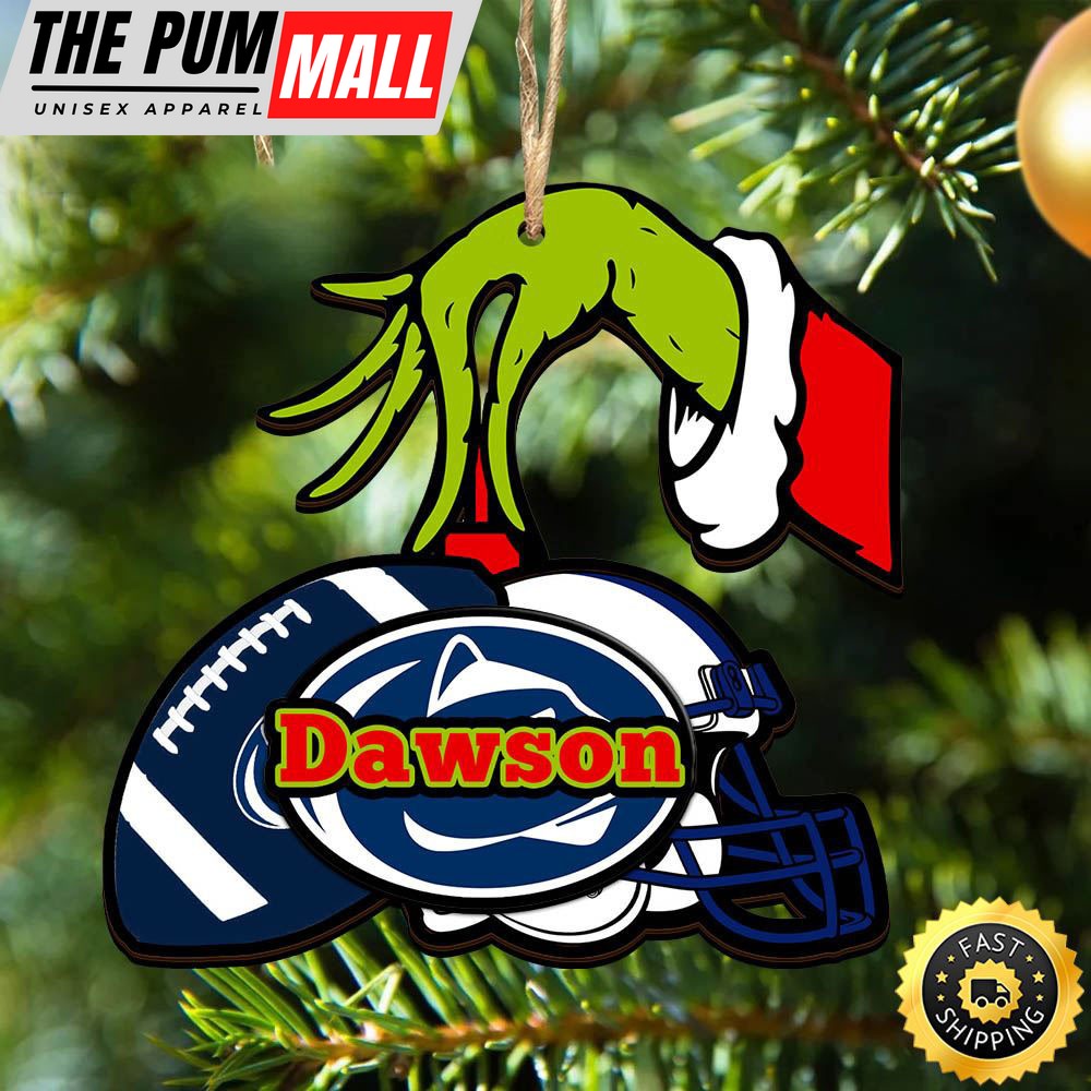 NCAA Penn State Nittany Lions Personalized Your Name Grinch And Football Ornament Limited Edition