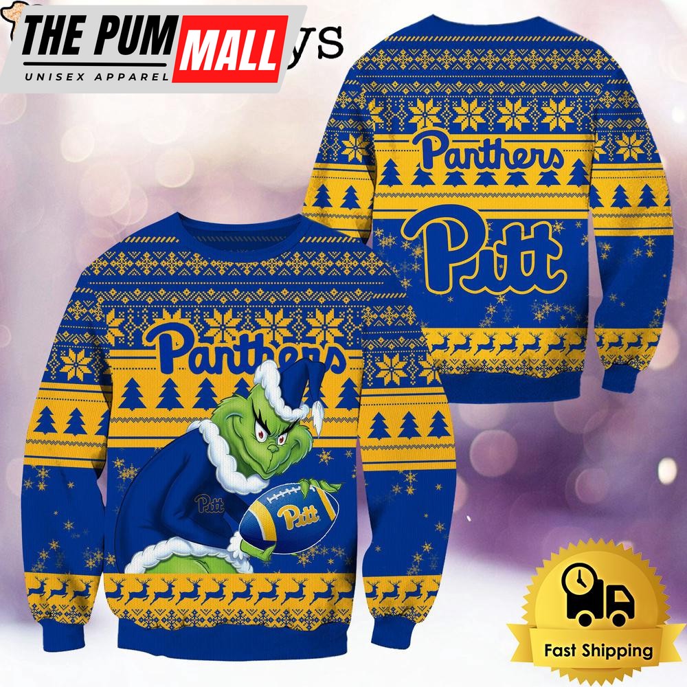 NCAA Pittsburgh Panthers Grinch Custom Name Ugly Christmas Sweater