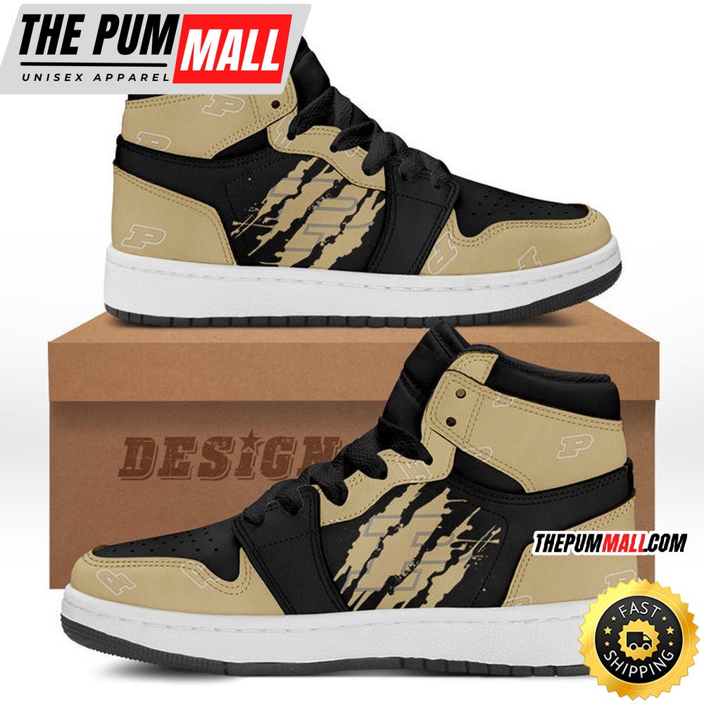 NCAA Purdue Boilermakers Gold Black Scratch Air Jd 1 High Sneakers