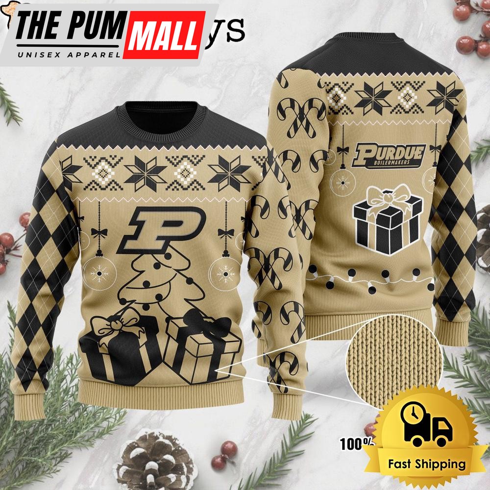 NCAA Purdue Boilermakers Tree Christmas Ugly Sweater