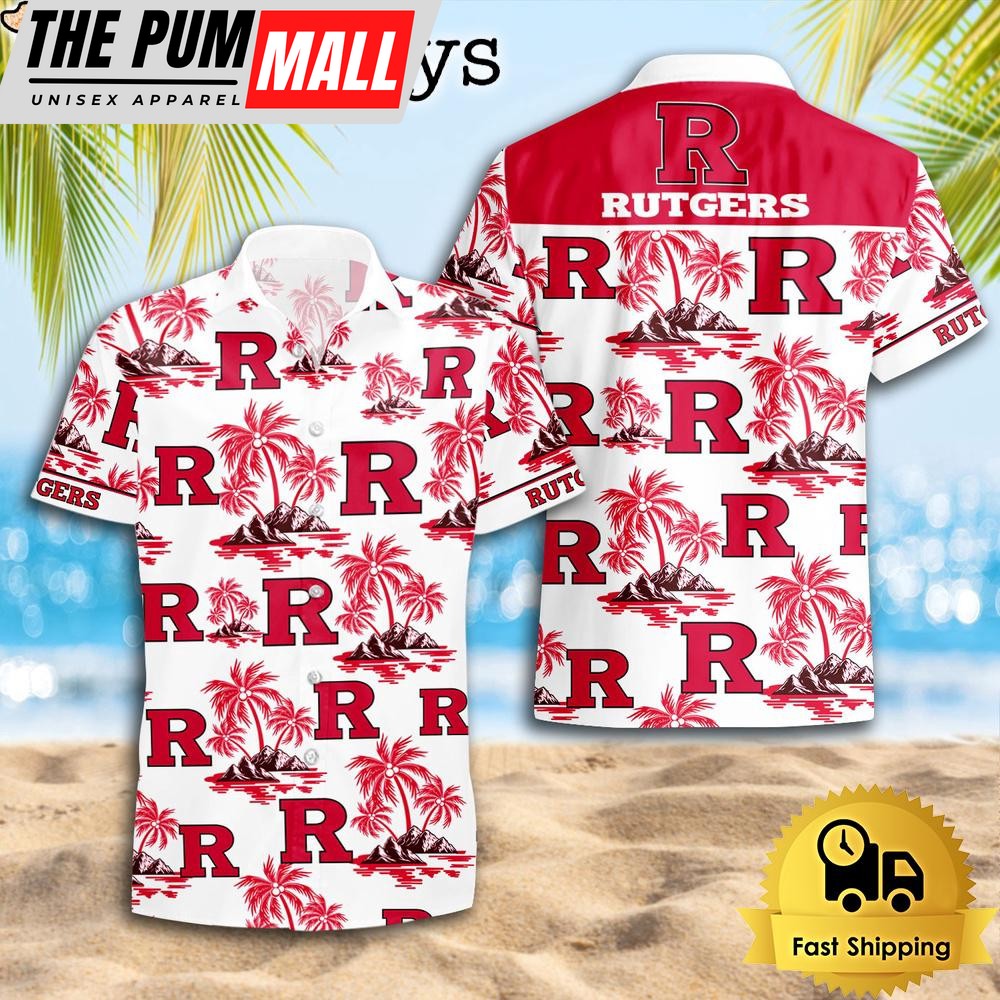NCAA Rutgers Scarlet Knights Coconut Island Logo Hawaiian Shirts
