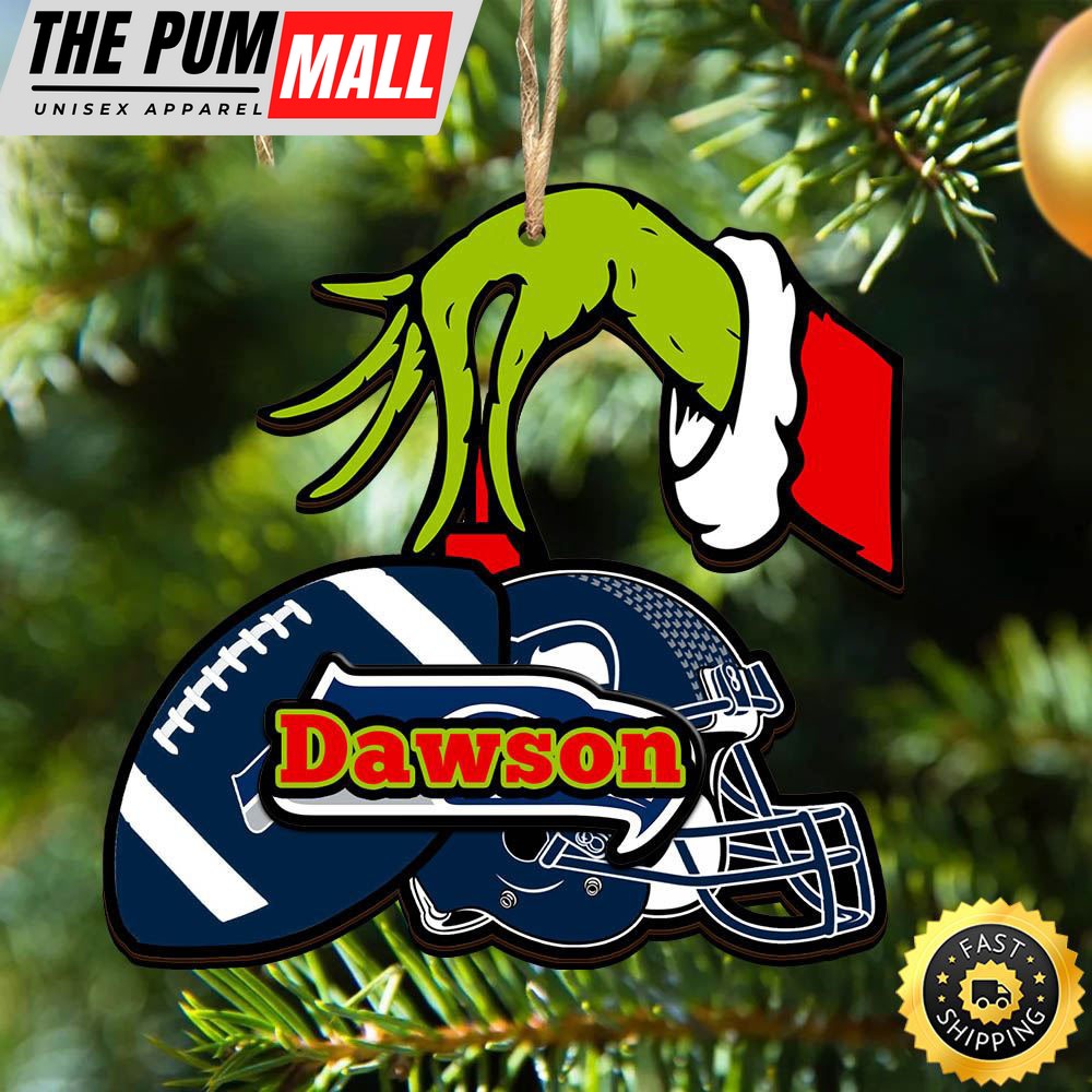 NCAA Seattle Seahawks Personalized Your Name Grinch And Football Ornament Limited Edition