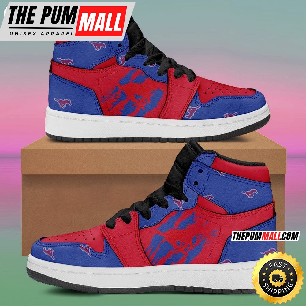 NCAA SMU Mustangs Blue Red Air Jd 1 High Sneakers