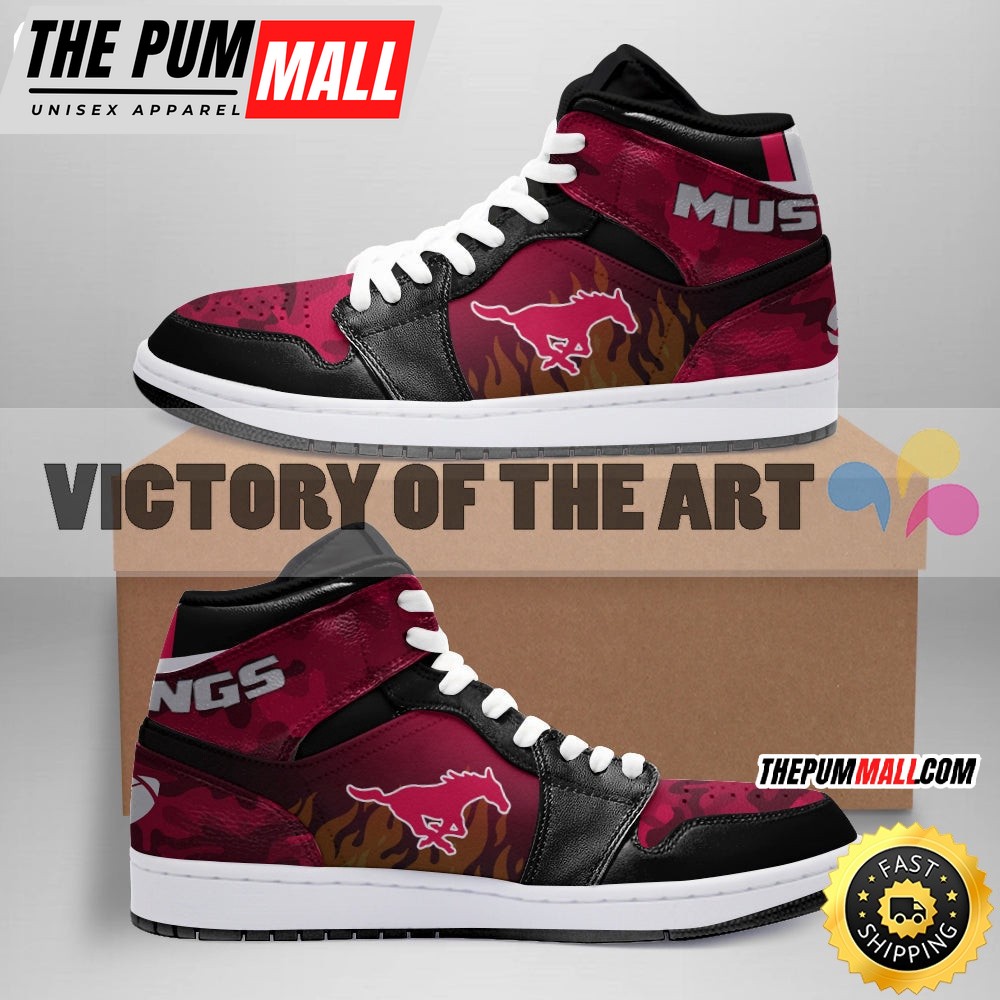 NCAA SMU Mustangs Camo Logo Air Jd 1 High Sneakers