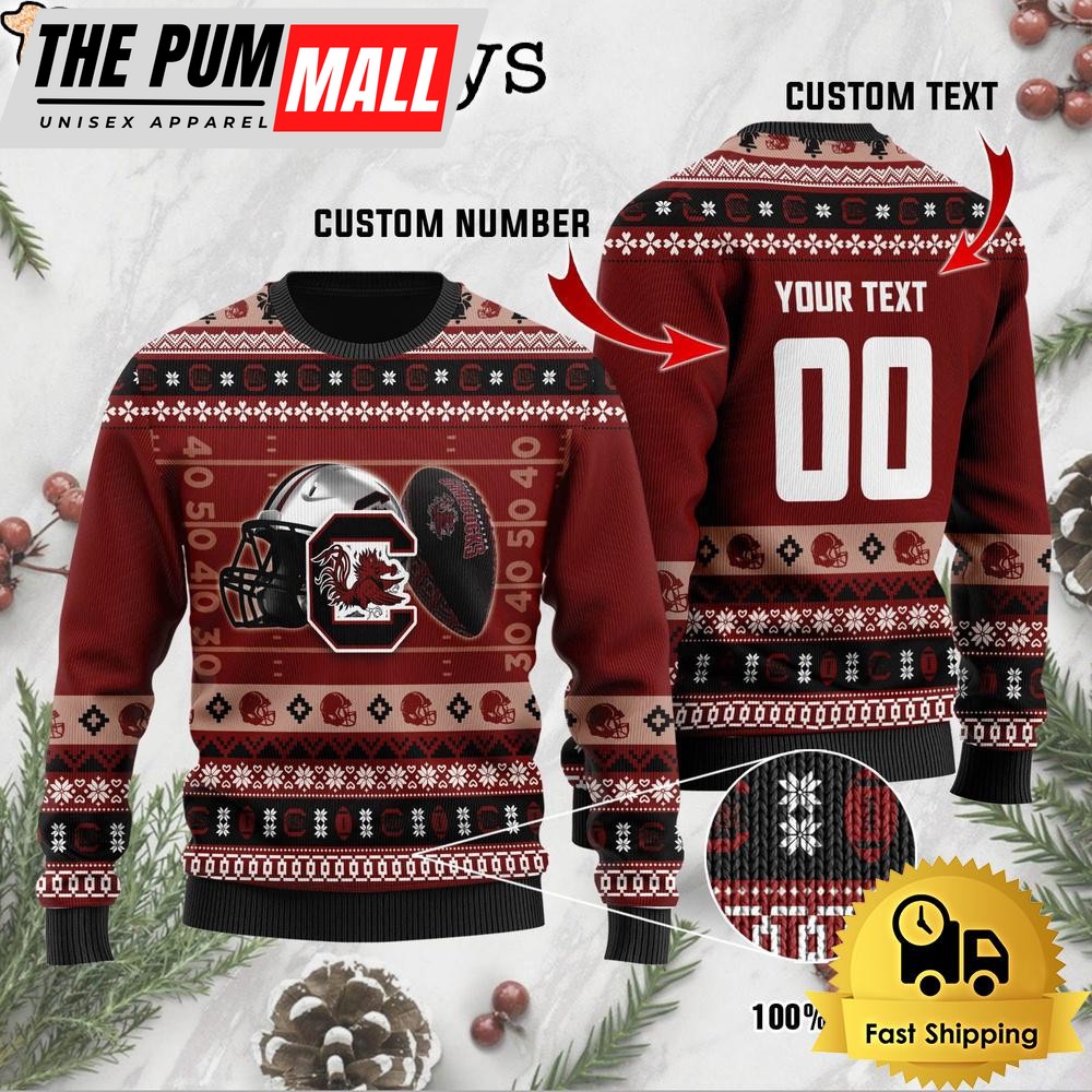 NCAA South Carolina Gamecocks Football Helmet Custom Ugly Christmas Sweater