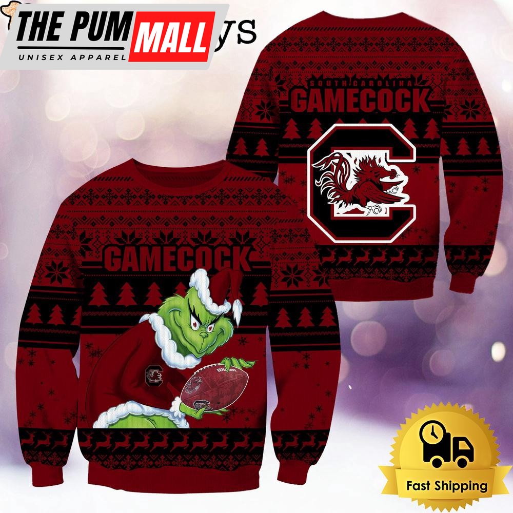 NCAA South Carolina Gamecocks Grinch Custom Name Ugly Christmas Sweater