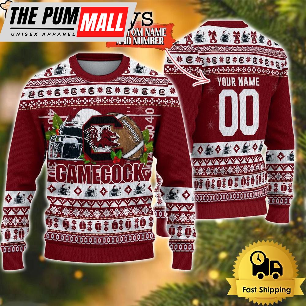 NCAA South Carolina Gamecocks Logo Football Ugly Christmas Sweater