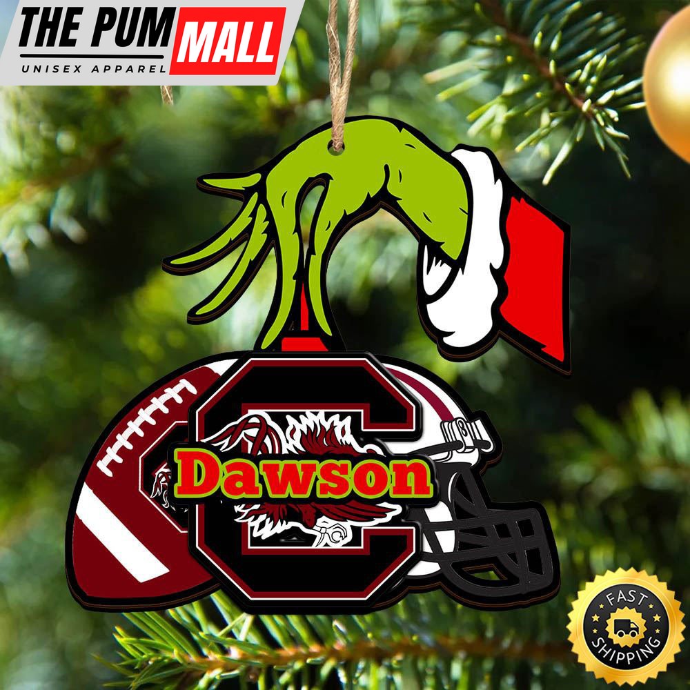 NCAA South Carolina Gamecocks Personalized Your Name Grinch And Football Ornament Limited Edition
