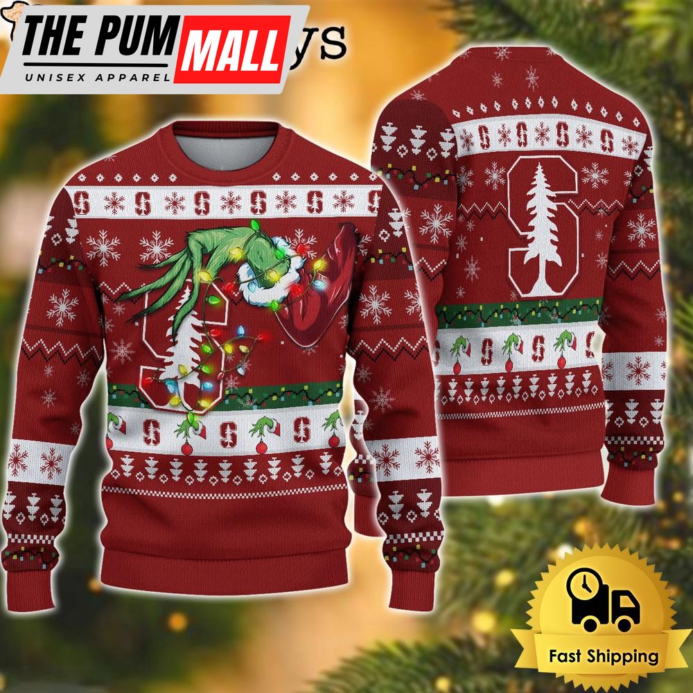 NCAA Stanford Cardinal Merry Christmas Grinch Hand Ugly Christmas Sweater