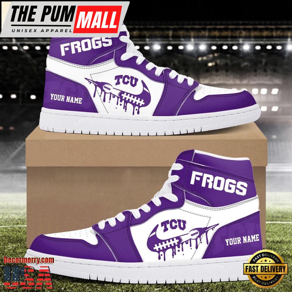 NCAA TCU Horned Frogs Grunge Style Custom Air Jd 1 Shoes , Running Sneakers Shoes