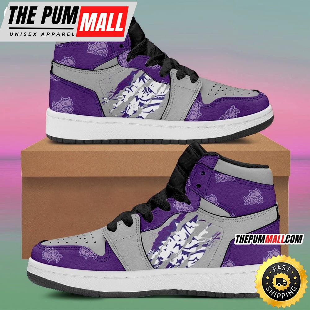 NCAA TCU Horned Frogs Logo Claws Air Jd 1 High Sneakers