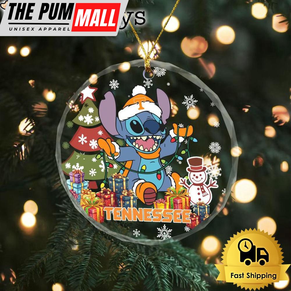 NCAA Tennessee Volunteers Cute Stitch Christmas Crystal Glass Ornament Limited Edition