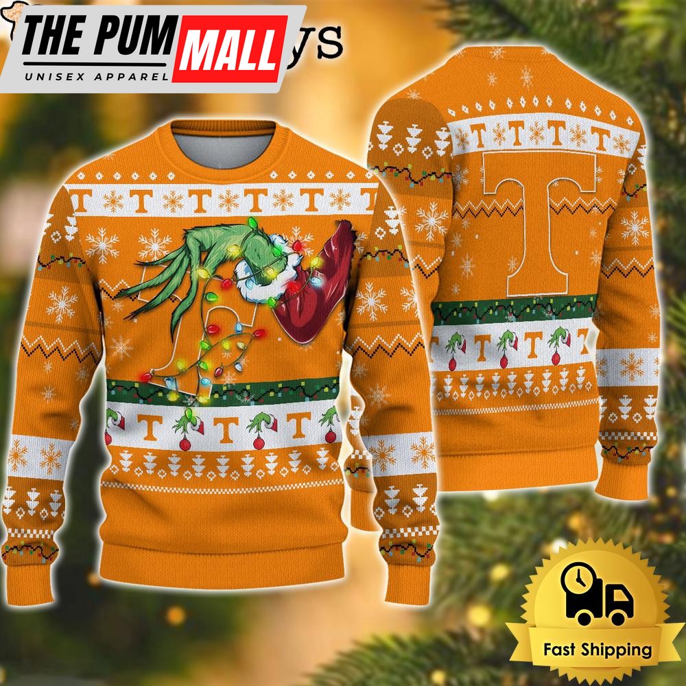NCAA Tennessee Volunteers Merry Christmas Grinch Hand Ugly Christmas Sweater