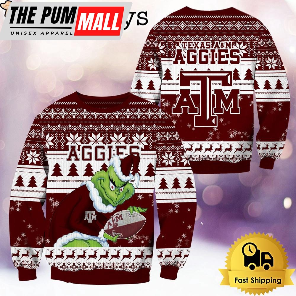 NCAA Texas A_M Aggies Grinch Custom Name Ugly Christmas Sweater