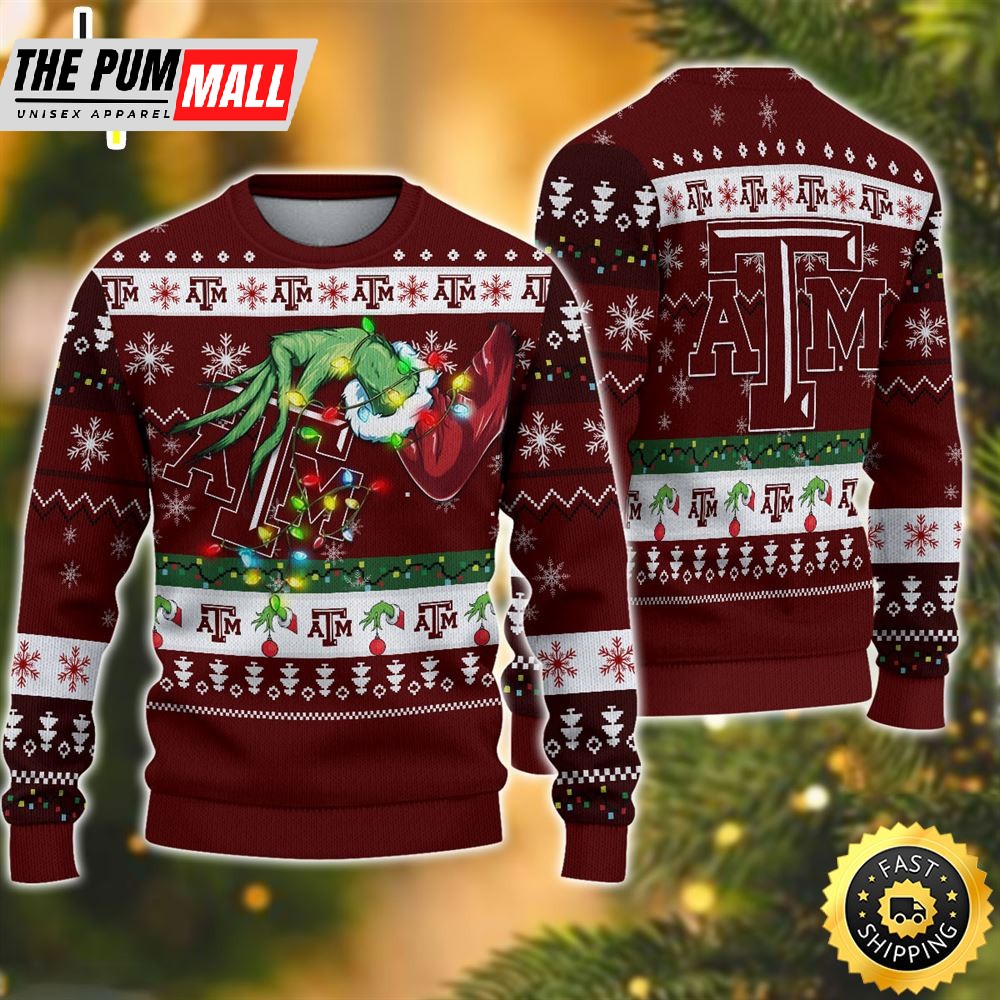 NCAA Texas A&ampM Aggies Grinch Christmas Ugly Sweater