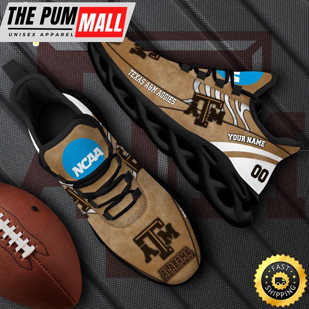 NCAA Texas A&M Aggies Black Max Soul Shoes, White Max Soul Shoes Custom Your Name And Number