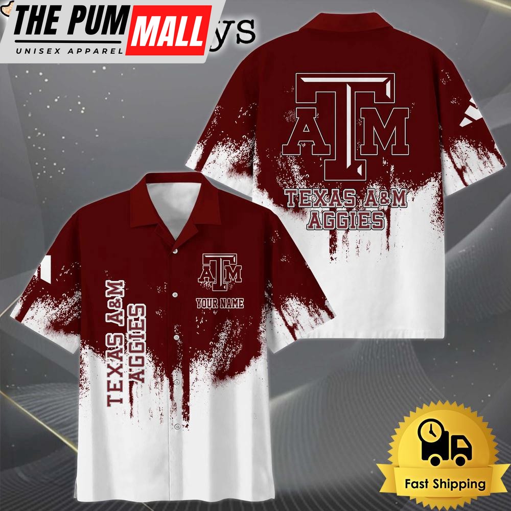 NCAA Texas A&M Aggies Custom Paint Splatter Logo Hawaiian Shirt