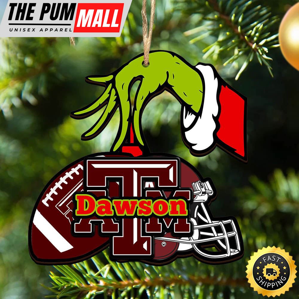 NCAA Texas A&M Aggies Personalized Your Name Grinch And Football Ornament Limited Edition
